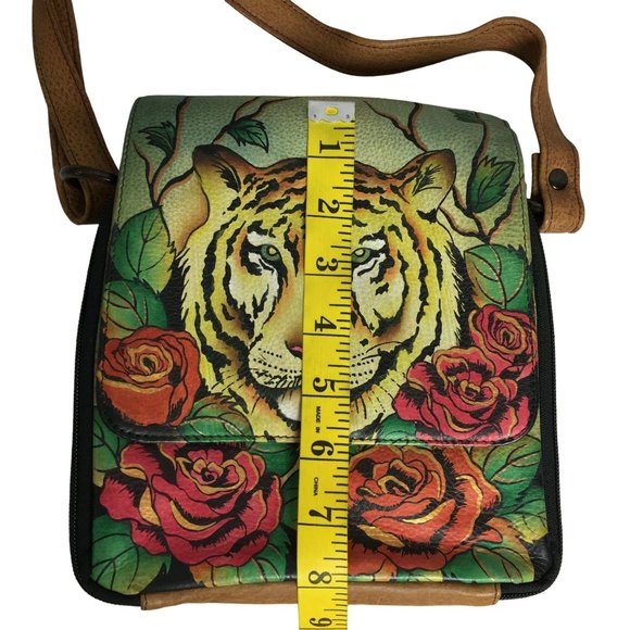 Anuschka NEVER USED Handpainted Leather Flap Cross Body Bag Tiger - Picture 6 of 12